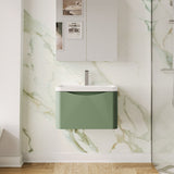 Modern Splash 600mm Satin Green 1 Drawer Wall Hung Vanity Unit With Polymarble Basin