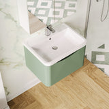 Modern Splash 600mm Satin Green 1 Drawer Wall Hung Vanity Unit With Polymarble Basin