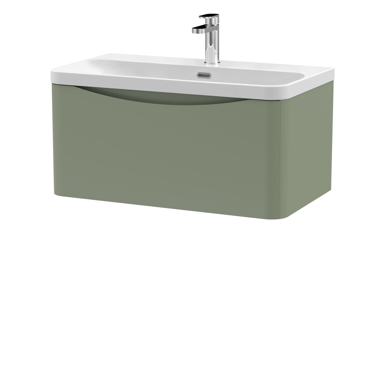 Modern Splash 800mm Satin Green 1 Drawer Wall Hung Vanity Unit With Thin Edge Basin