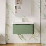 Modern Splash 800mm Satin Green 1 Drawer Wall Hung Vanity Unit With Thin Edge Basin