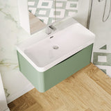 Modern Splash 800mm Satin Green 1 Drawer Wall Hung Vanity Unit With Thin Edge Basin