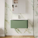 Modern Splash 800mm Satin Green 1 Drawer Wall Hung Vanity Unit With Polymarble Basin