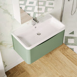 Modern Splash 800mm Satin Green 1 Drawer Wall Hung Vanity Unit With Polymarble Basin