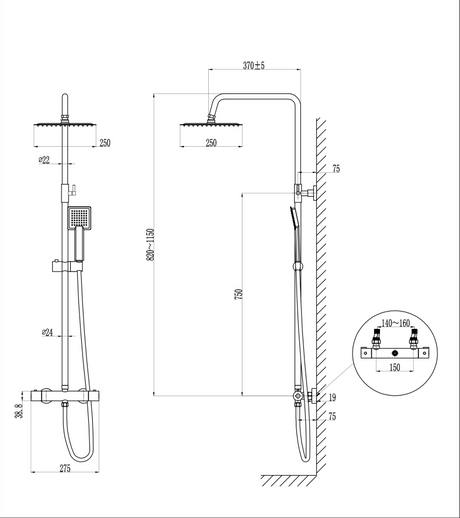 Modern Splash Chrome Thermostatic Shower Mixer-H-210F