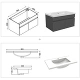 Modern Splash Mat Anthracite Wall-Mounted Bathroom Vanity Unit With Thick Ceramic Basin Double Doors  790*450*400mm