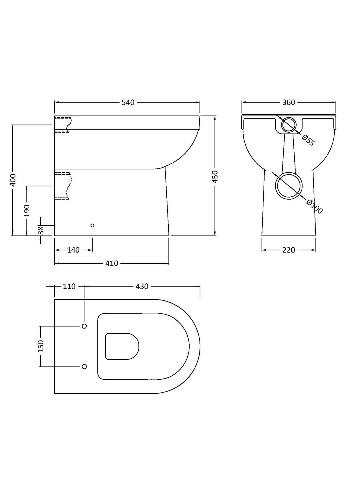 Modern Splash  Milo Round Comfort Height Back to Wall  Toilet Pan