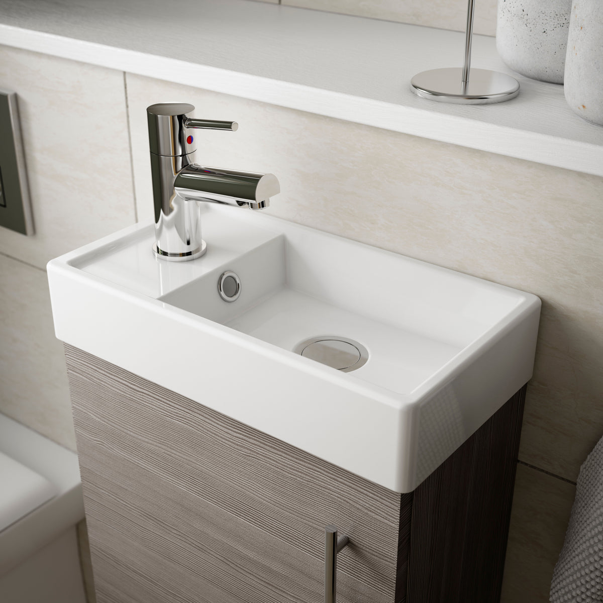 Modern Splash 400mm Anthracite Floor Standing 1 Door Compact Vanity Unit With 1 Tap Hole Basin
