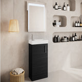 Modern Splash 400mm Charcoal Black Floor Standing 1 Door Compact Vanity Unit With 1 Tap Hole Basin