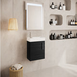 Modern Splash 400mm Charcoal Black Wall Hung 1 Door Compact Vanity Unit With 1 Tap Hole Basin