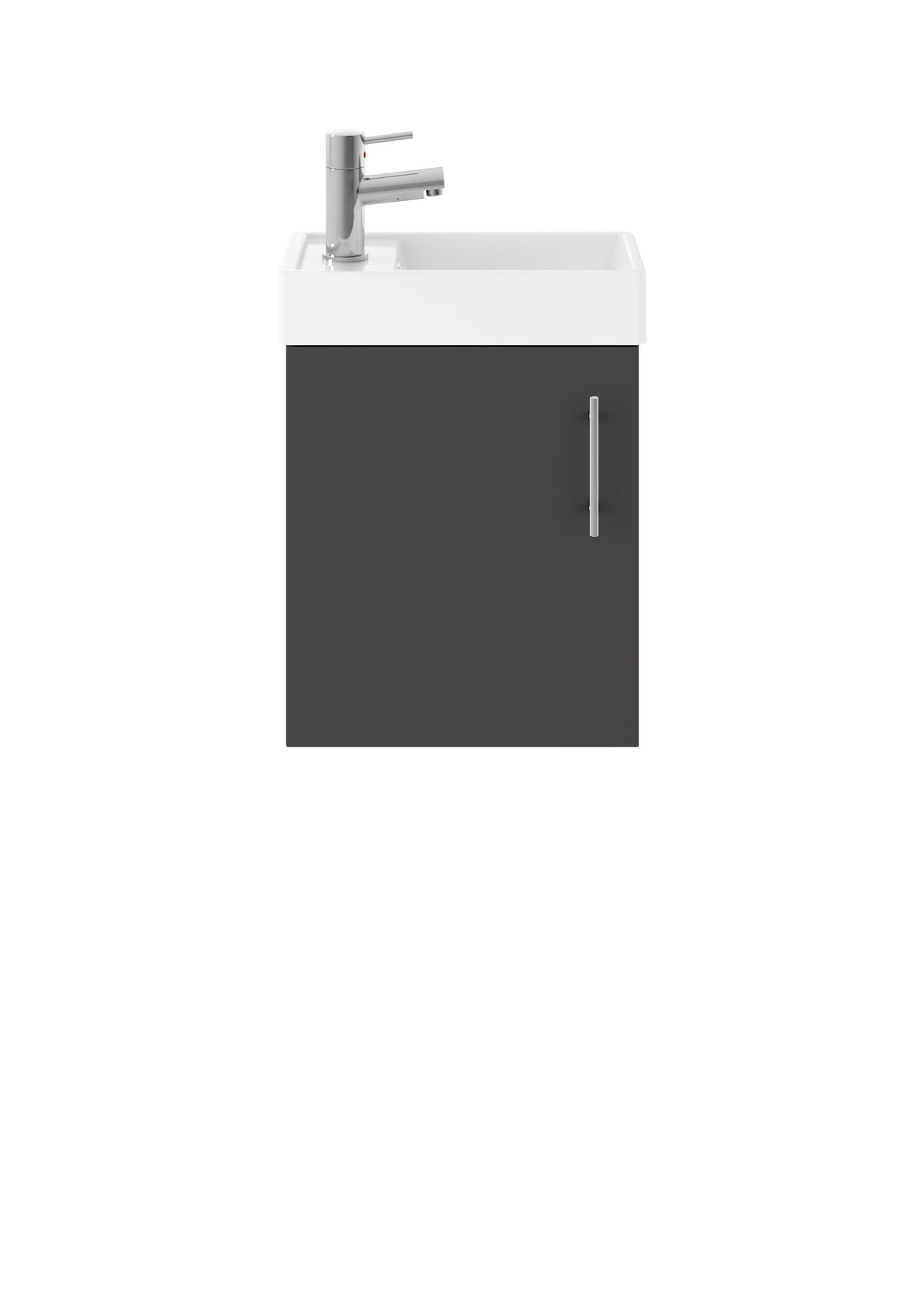 Modern Splash 400mm Gloss Grey Wall Hung 1 Door Compact Vanity Unit With 1 Tap Hole Basin