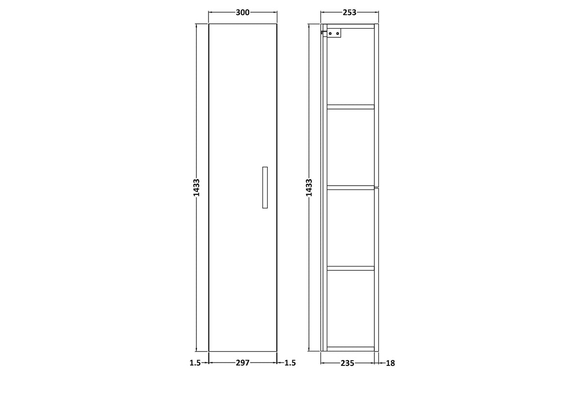Modern Splash 300mm Soft Black Wall Hung Tall Cabinet