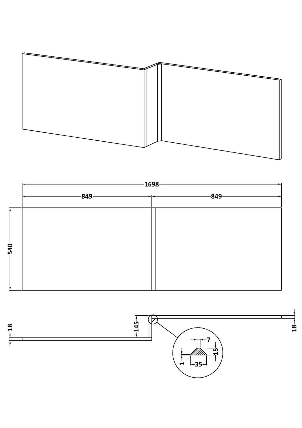 Modern Splash 1700mm L-Shape Square MDF Matt Shower Bath Front Panel