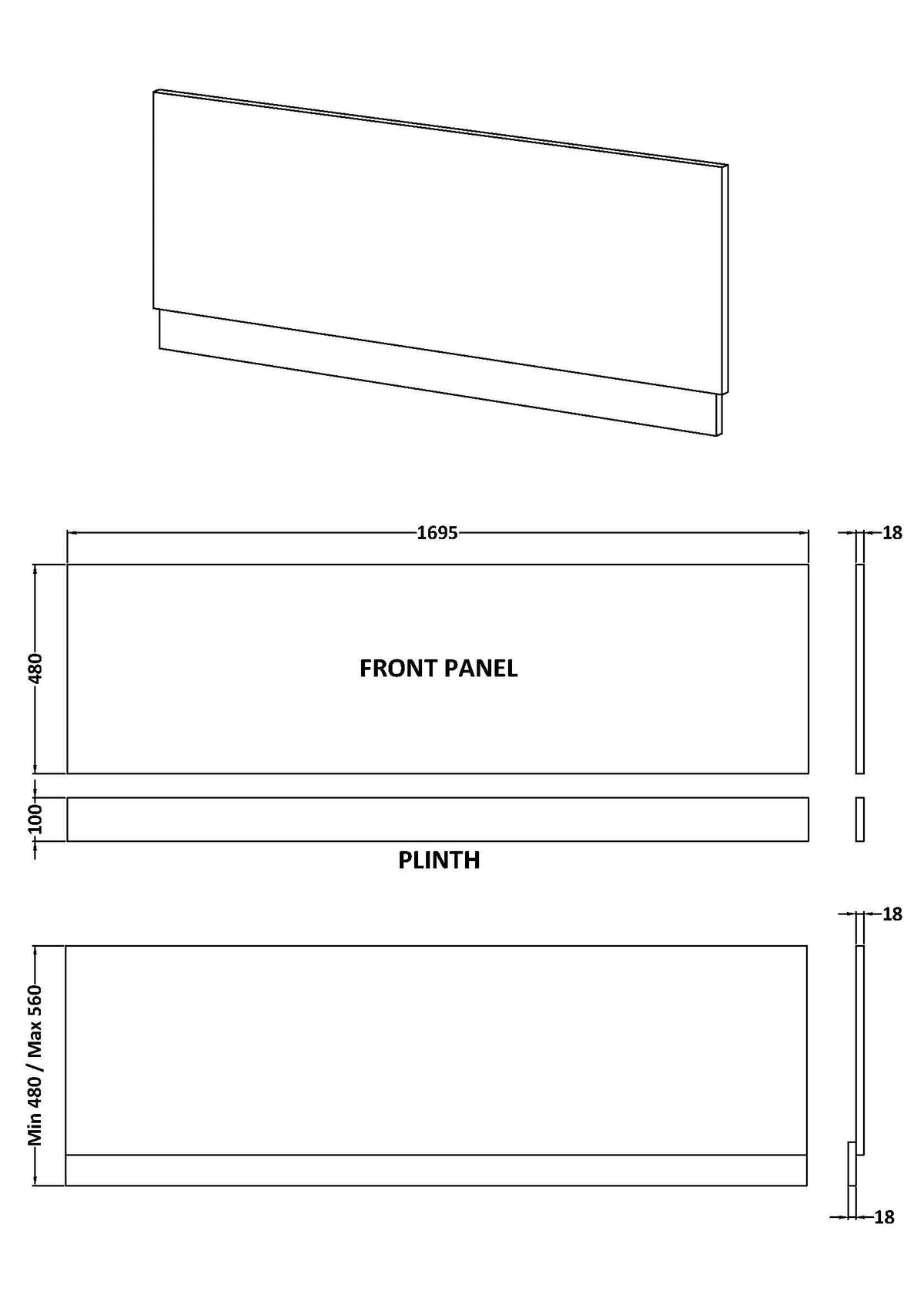 1700mm Coastal Grey MFC Matt Front Bath Panel With Plinth