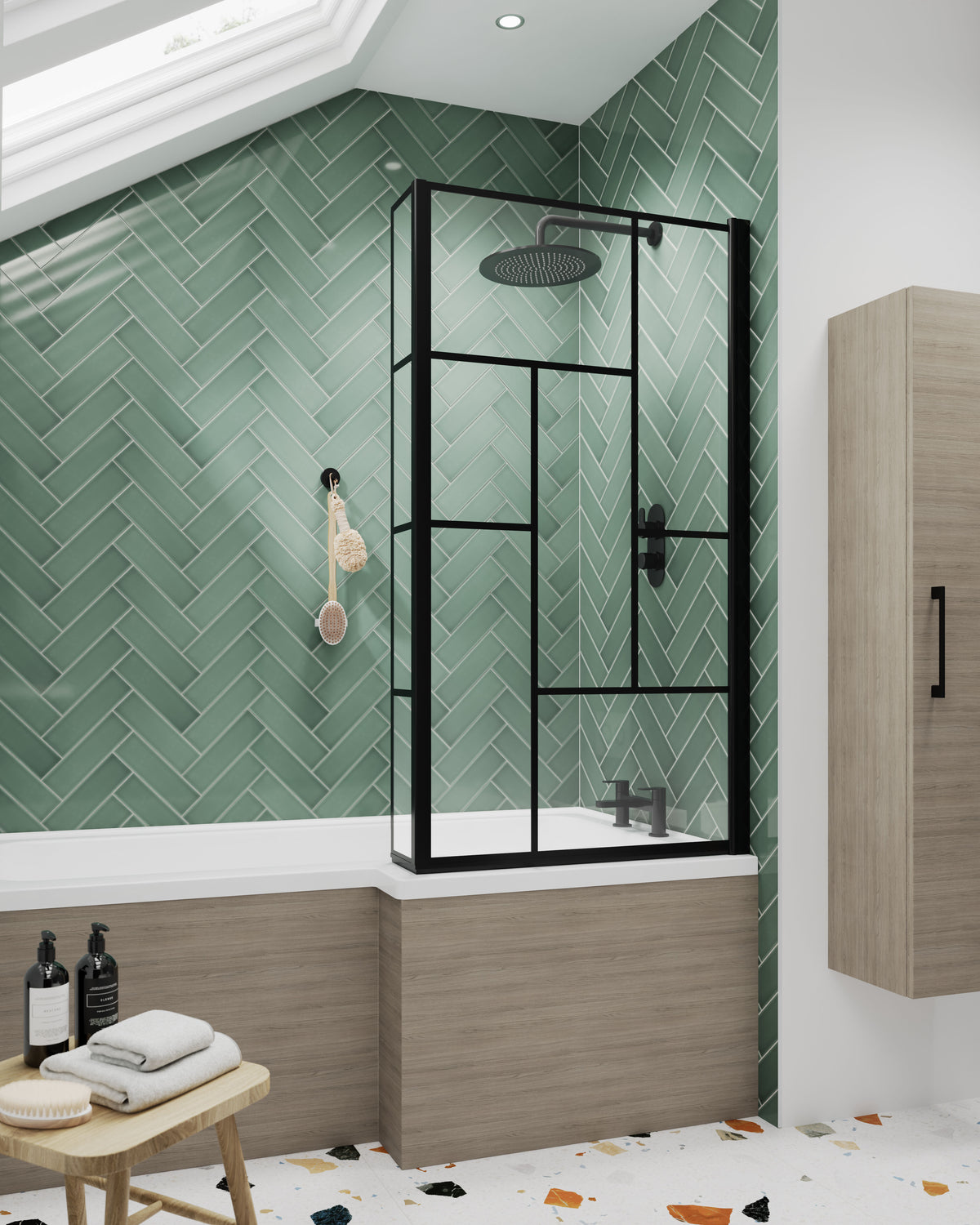 Modern Splash 1700mm L-Shape Square Solace Oak MFC Woodgrain Shower Bath Panel