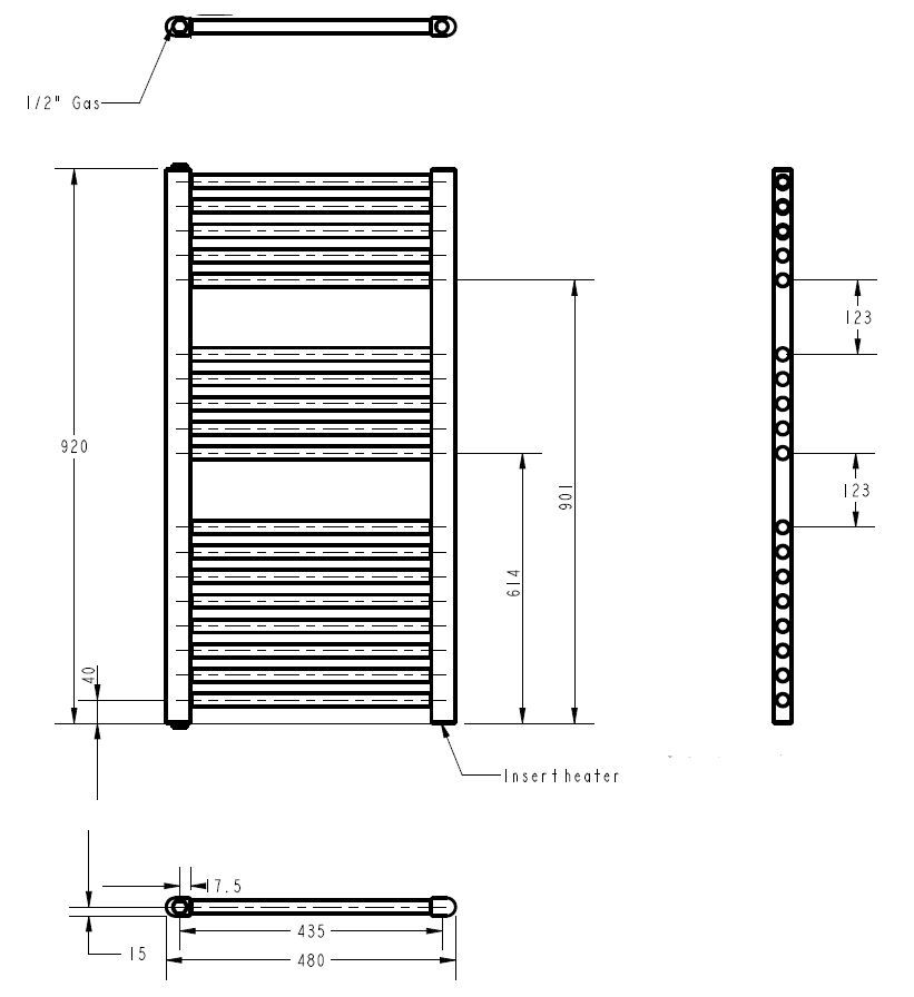 Anthracite 920mm x 480mm Vertical Electric Heated Towel Rail