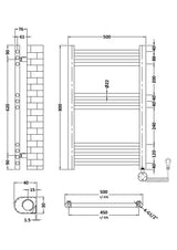 Chrome 800mm x 500mm Vertical Electric Heated Towel Rail