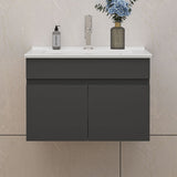 Modern Splash Mat White Wall-Mounted Bathroom Vanity Unit With Thin Ceramic Basin And Double Doors  590*385*400mm