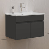 Modern Splash Mat Anthracite Wall-Mounted Bathroom Vanity Unit With Thin Ceramic Basin And Double Doors  590*385*400mm