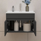 Modern Splash Mat White Wall-Mounted Bathroom Vanity Unit With Thin Ceramic Basin And Double Doors  590*385*400mm