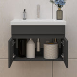 Modern Splash Mat Anthracite Wall-Mounted Bathroom Vanity Unit With Thick Ceramic Basin Double Doors  590*385*400mm