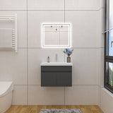 Modern Splash Mat Anthracite Wall-Mounted Bathroom Vanity Unit With Thick Ceramic Basin Double Doors  590*385*400mm