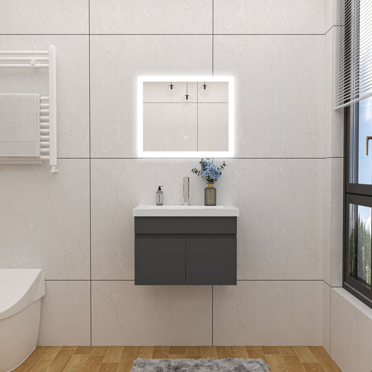 Modern Splash Mat Anthracite Wall-Mounted Bathroom Vanity Unit With Basin Double Doors  590*385*400mm