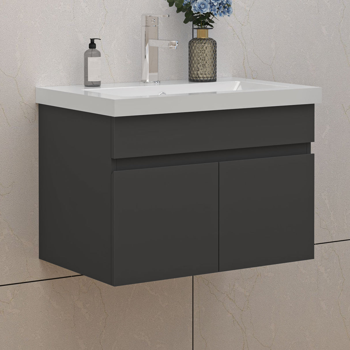 Modern Splash Mat Anthracite Wall-Mounted Bathroom Vanity Unit With Basin Double Doors  590*385*400mm
