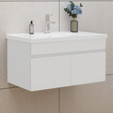 Modern Splash Mat White Wall-Mounted Bathroom Vanity Unit With Thick Ceramic Basin Double Doors  790*450*400mm