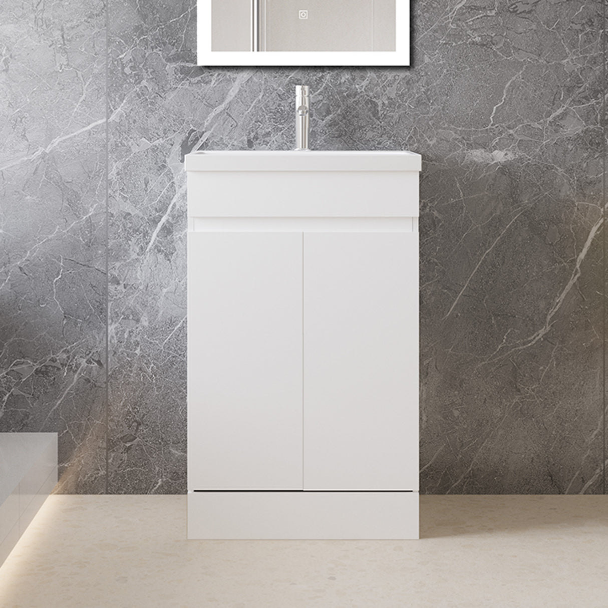 Modern Splash Mat White Free Standing Bathroom Vanity Unit With Thick Ceramic Basin And Double Door 500*385*800mm