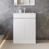 Modern Splash Mat White Free Standing Bathroom Vanity Unit With Thin Ceramic Basin And  Double Door 600*390*800mm