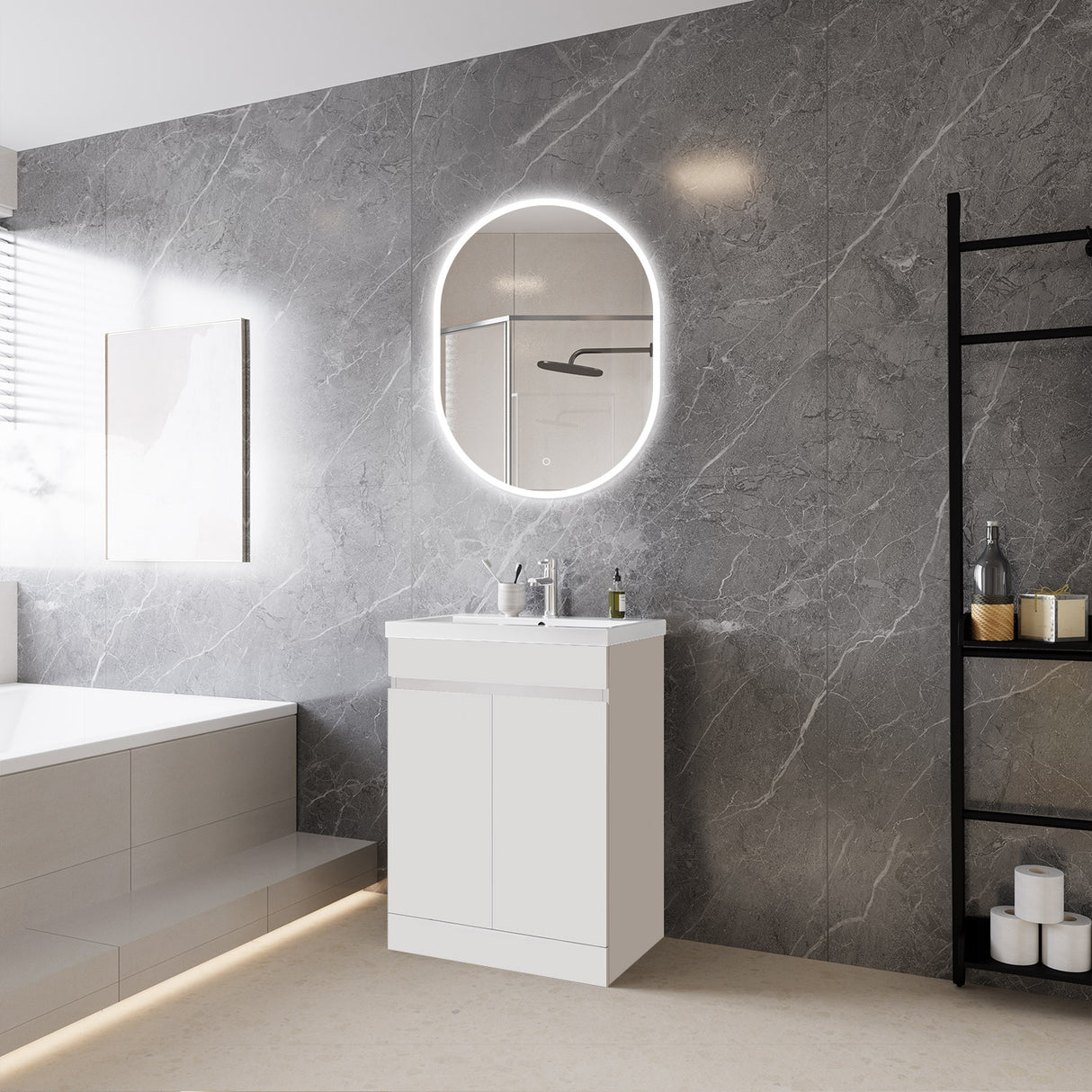 Modern Splash Mat White Free Standing Bathroom Vanity Unit With Square Basin Double Door 600*390*800mm