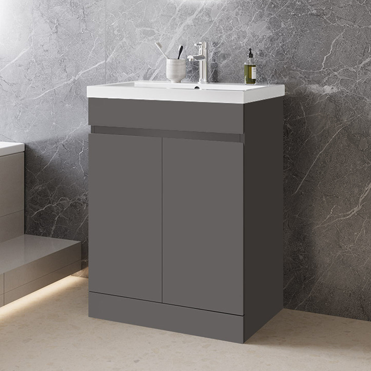 Modern Splash Mat Anthracite Free Standing Bathroom Vanity Unit With Basin Double Door 600*390*800mm