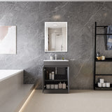 Modern Splash Mat Anthracite Free Standing Bathroom Vanity Unit With Thin Ceramic Basin And  Double Door 600*390*800mm