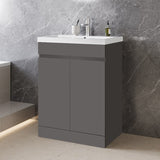 Modern Splash Mat Anthracite Free Standing Bathroom Vanity Unit With Basin Double Door  600*390*800mm