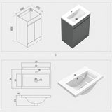 Modern Splash Anthracite Free Standing Bathroom Vanity Unit With Thick Ceramic Basin And Double Door 600*390*800mm