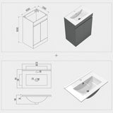 Modern Splash Mat Anthracite Free Standing Bathroom Vanity Unit With Thin Ceramic Basin And  Double Door 600*390*800mm