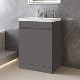 Modern Splash Anthracite Free Standing Bathroom Vanity Unit With Thick Ceramic Basin And Double Door 600*390*800mm