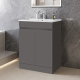 Modern Splash Mat Anthracite Free Standing Bathroom Vanity Unit With Thin Ceramic Basin And  Double Door 600*390*800mm