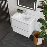 Modern Splash Wall Mounted Bathroom Vanity Unit With Artificial Stone Basin And 2 Soft Close Drawers White 600*385*520mm