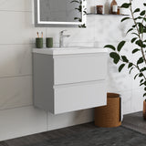 Modern Splash Wall Mounted Bathroom Vanity Unit With Thin Ceramic Basin And 2 Soft Close Drawers White 600*385*520mm