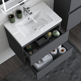 Modern Splash Wall Mounted Bathroom Vanity Unit With Thin Ceramic Basin And 2 Soft Close Drawers Anthracite 600*385*520mm