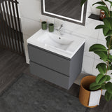 Modern Splash Wall Mounted Bathroom Vanity Unit With Artificial Stone Basin And 2 Soft Close Drawers Anthracite 600*385*520mm