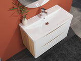 Modern Splash Wall Mounted Bathroom Vanity Unit With Artificial Stone Basin And 2 Soft Close Drawers White Oak 800*395*500mm