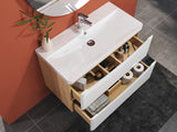 Modern Splash Wall Mounted Bathroom Vanity Unit With Artificial Stone Basin And 2 Soft Close Drawers White Oak 800*395*500mm