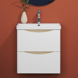 Modern Splash Wall Mounted Bathroom Vanity Unit With Artificial Stone Basin And 2 Soft Close Drawers White Oak 495*345*500mm