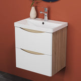 Modern Splash Wall Mounted Bathroom Vanity Unit With Artificial Stone Basin And 2 Soft Close Drawers White Oak 495*345*500mm