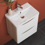 Modern Splash Wall Mounted Bathroom Vanity Unit With Artificial Stone Basin And 2 Soft Close Drawers White Oak 495*345*500mm