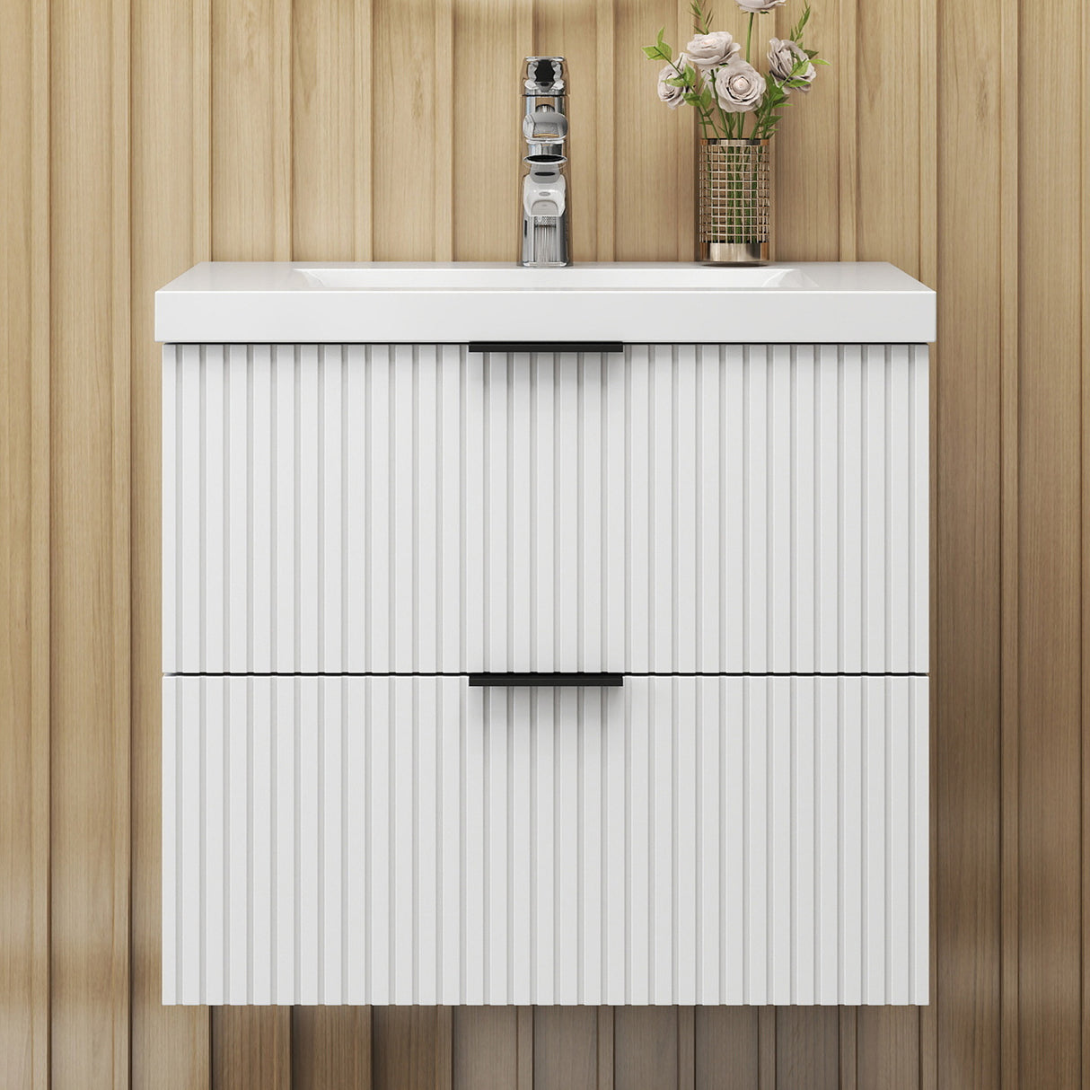 Modern Splash Wall Mounted White Bathroom Vanity Unit With Thick Ceramic Basin And 2 Soft Close Drawers  600*385*520mm