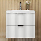 Modern Splash Wall Mounted White Bathroom Vanity Unit With Thick Ceramic Basin And 2 Soft Close Drawers  600*385*520mm