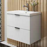 Modern Splash Wall Mounted White Bathroom Vanity Unit With Thick Ceramic Basin And 2 Soft Close Drawers  600*385*520mm